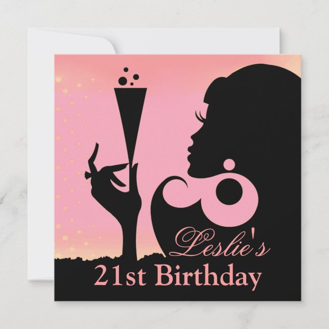 Convite Festa de Cocktail de Aniversário de 21 anos rosa (Frente)