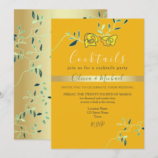 Convite Festa de Cocktail de Casamento (Frente/Verso)
