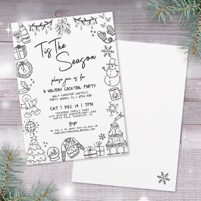 Convite Festa de Cocktail de Férias Excêntrica Desenhada à (Hand Drawn Quirky Holiday Cocktail Party Invitation )