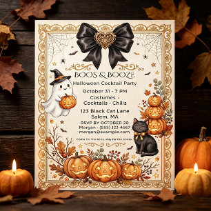 Convite Festa de Cocktail de Halloween Boos & Booze Vintag