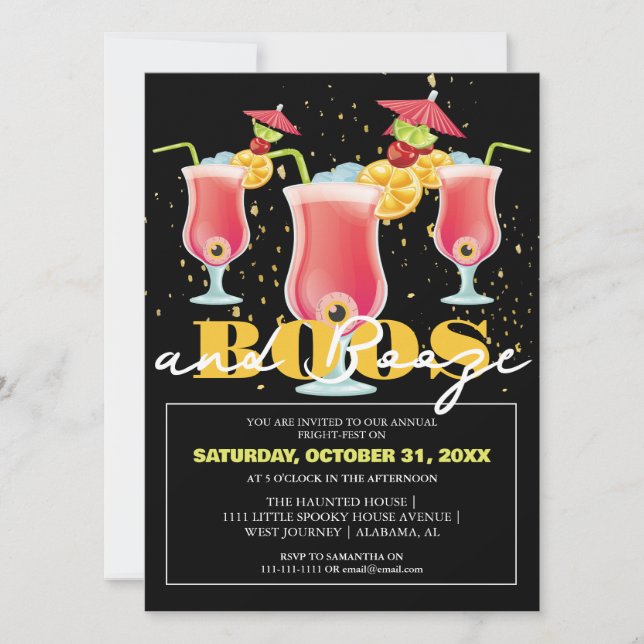 Convite Festa de Cocktail de Halloween Boos e Bebidas Mode (Frente)