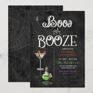 Convite Festa de Cocktail de Halloween Chalkboard Boos & B