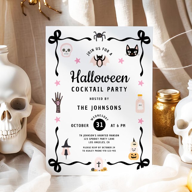 Convite Festa de Cocktail de Halloween Coquete Fofa (Cute Coquette Halloween Cocktail Party Invitation)