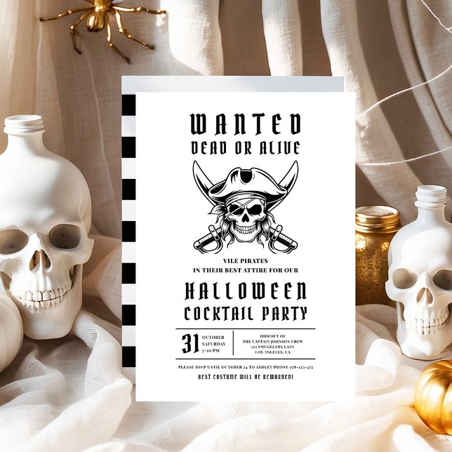 Convite Festa de Cocktail de Halloween da Caveira Pirata (Pirate Skull Halloween Cocktail Party Invitation)