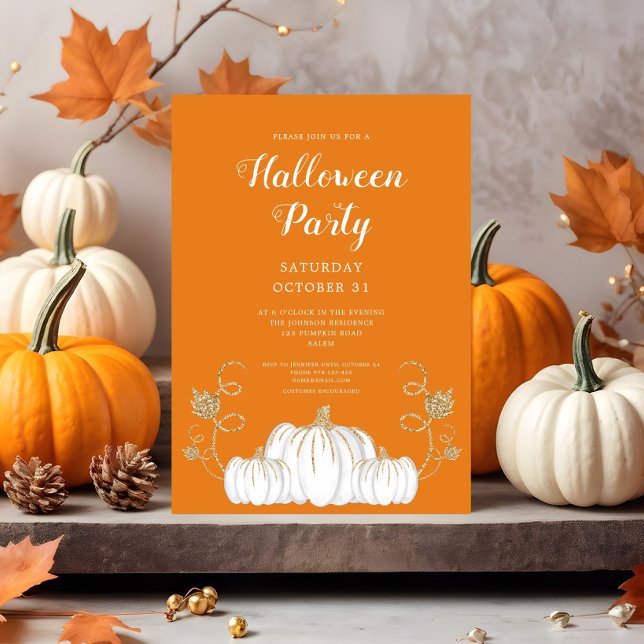 Convite Festa de Cocktail de Halloween de Abóbora Laranja  (Cute Orange Pumpkin Halloween Cocktail Party Invitation)