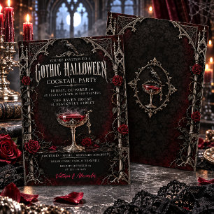 Convite Festa de Cocktail de Halloween Elegante Gótico Cor