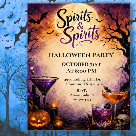 Convite Festa de Cocktail de Halloween Espíritos & Espírit