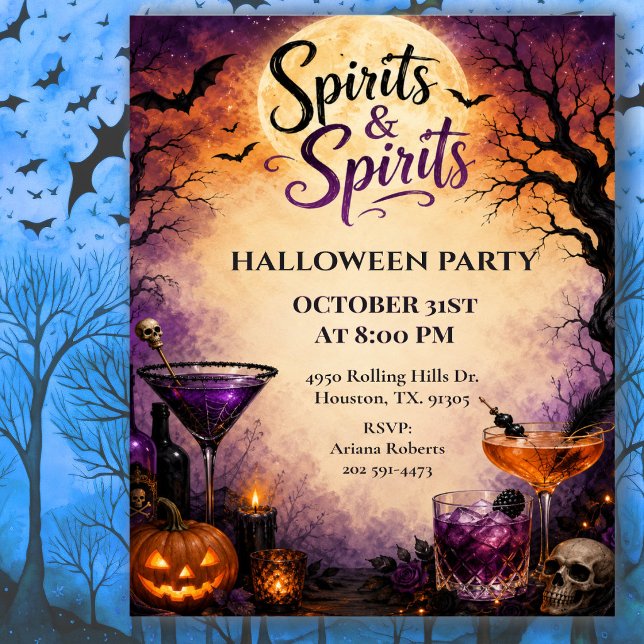 Convite Festa de Cocktail de Halloween Espíritos & Espírit (Criador carregado)