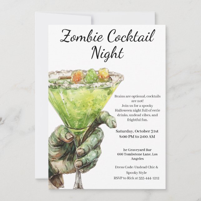 Convite Festa de Cocktail de Halloween | Mão de Zumbi com  (Frente)