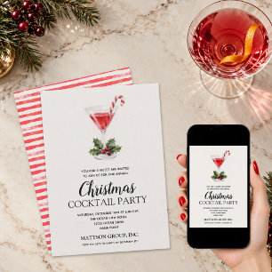 Convite Festa de Cocktail de Natal Chic Candy Cane Martini