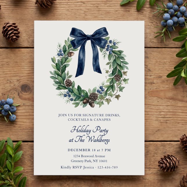 Convite Festa de Cocktail de Natal com Coroa de Tartã Heri (Christmas Cocktail Party Invitation by Darling & May)