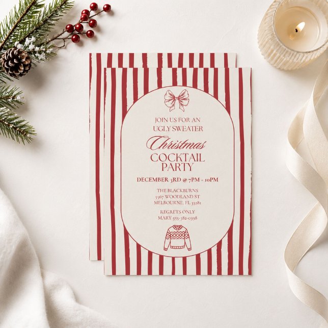 Convite Festa de Cocktail de Natal com Suéter Feio Elegant (Elegant Ugly Sweater Christmas Cocktail Party Invitation)