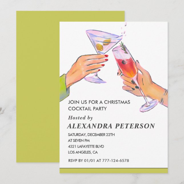 Convite Festa de Cocktail de Natal Elegante (Frente/Verso)