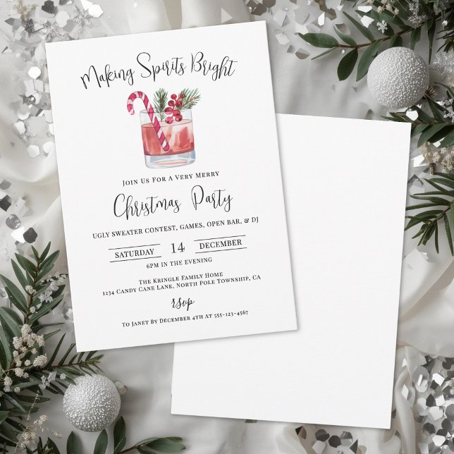 Convite Festa de Cocktail de Natal Fazendo Espíritos Brilh (Making Spirits Bright Christmas Cocktail Party Invitation)