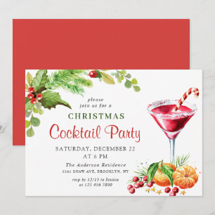 Convite Festa de Cocktail de Natal Feriado Holly Berry