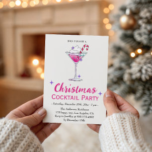Convite Festa de Cocktail de Natal Rosa Elegante