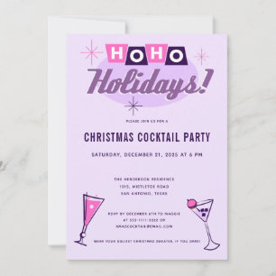 Convite Festa de Cocktail de Natal Rosa Moderno de Meados