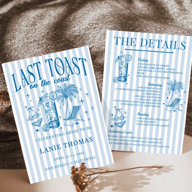 Convite Festa de Cocktail de Solteira Costeira Azul (Criador carregado)