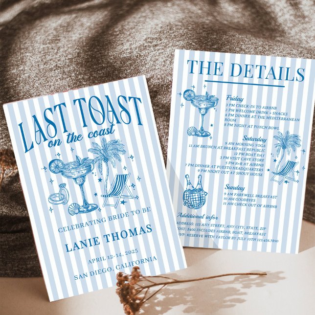 Convite Festa de Cocktail de Solteira Costeira Azul (Criador carregado)