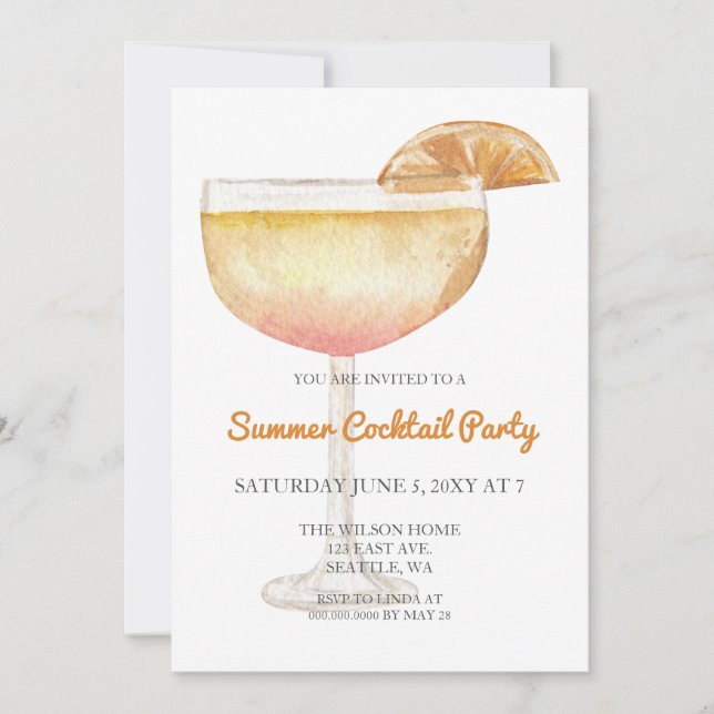 Convite Festa de Cocktail de Verão Moderna Simples e Elega (Frente)
