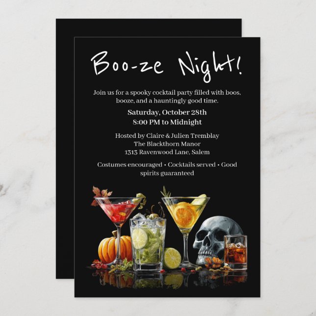 Convite Festa de Cocktail do Halloween | Boo-ze Night (Frente/Verso)