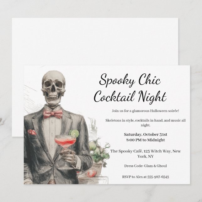Convite Festa de Cocktail do Halloween | Noite Chic Spooky (Frente/Verso)