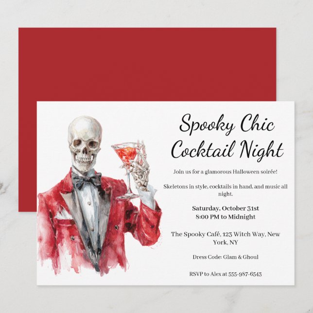 Convite Festa de Cocktail do Halloween | Noite Chic Spooky (Frente/Verso)