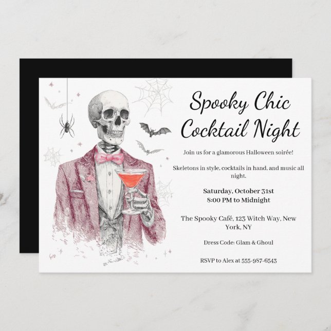 Convite Festa de Cocktail do Halloween | Noite Chic Spooky (Frente/Verso)
