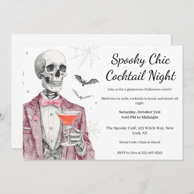 Convite Festa de Cocktail do Halloween | Noite Chic Spooky (Frente/Verso)