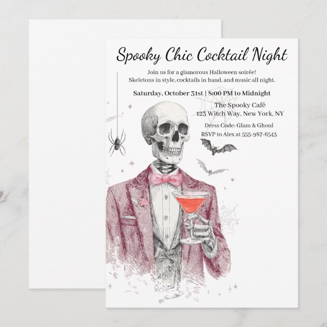 Convite Festa de Cocktail do Halloween | Noite Chic Spooky (Frente/Verso)