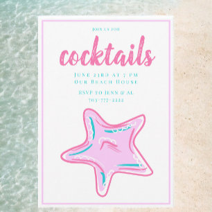Convite Festa de Cocktail Estrela do Mar Rosa Preppy 
