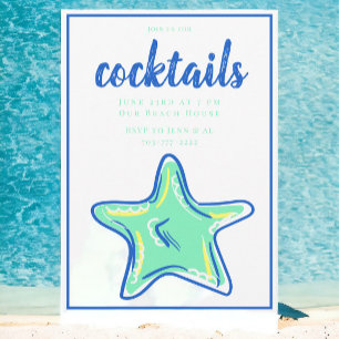 Convite Festa de Cocktail Estrela-do-Mar Verde Préppy 