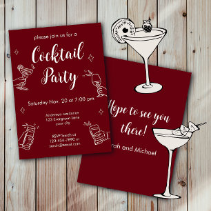 Convite Festa de Cocktail Minimalista Burgundy e Branco