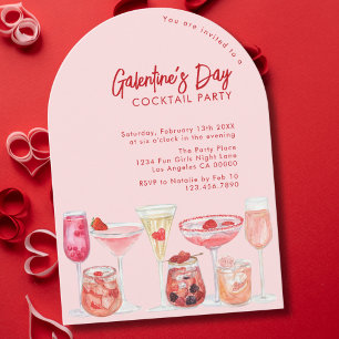 Convite Festa de Cocktail Moderna de Galentine's Day Rosa