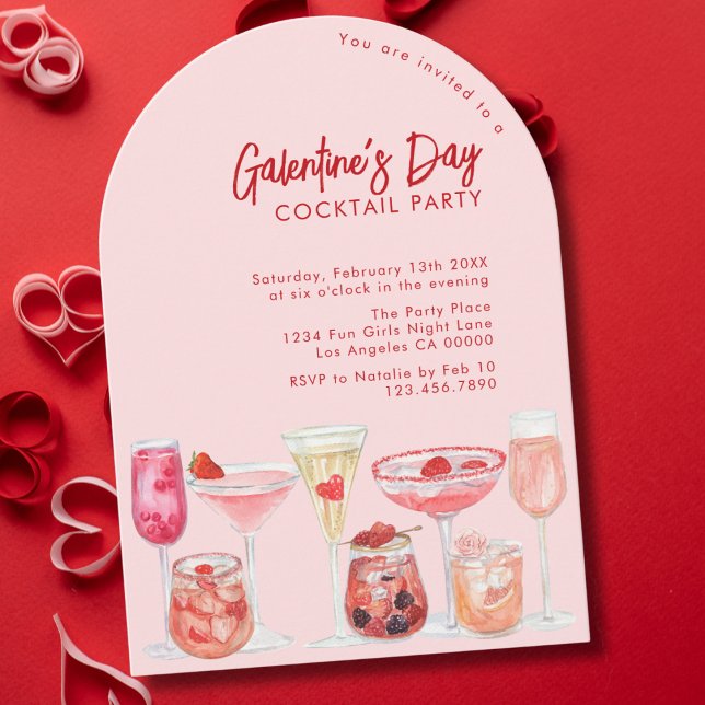 Convite Festa de Cocktail Moderna de Galentine's Day Rosa  (Criador carregado)