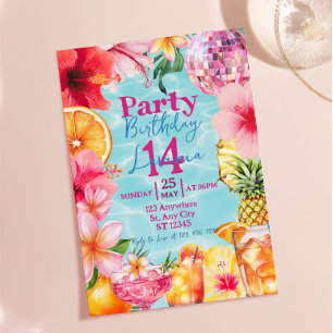 Convite Festa de Cocktail na Piscina Tropical de Verão Ani