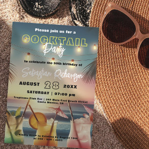 Convite Festa de Cocktail na Praia do Pôr do Sol Tropical