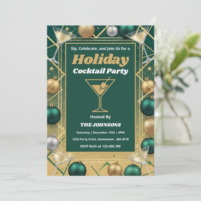 Convite Festa de Cocktail Personalizada de Natal Moderna (Em pé/Frente)