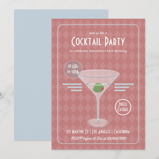 Convite Festa de Cocktail Retro Vintage (Frente/Verso)