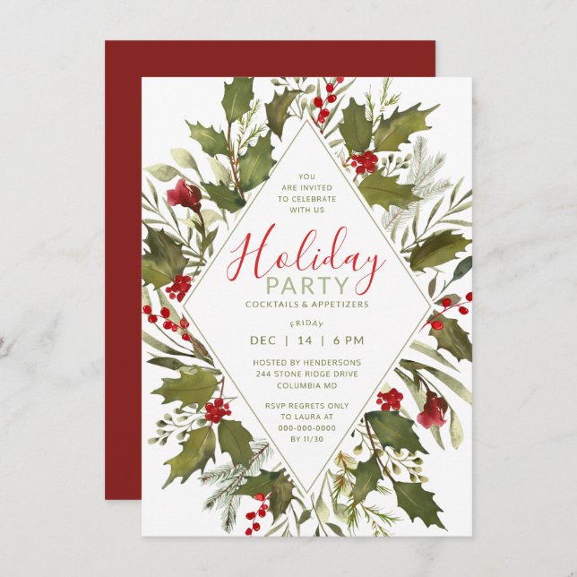 Convite Festa de Cocktail Vintage Holly (Frente/Verso)