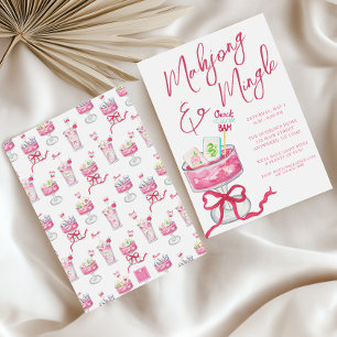 Convite Festa de Cocktails de Mahjong, Rosa-Quente-Aquarel