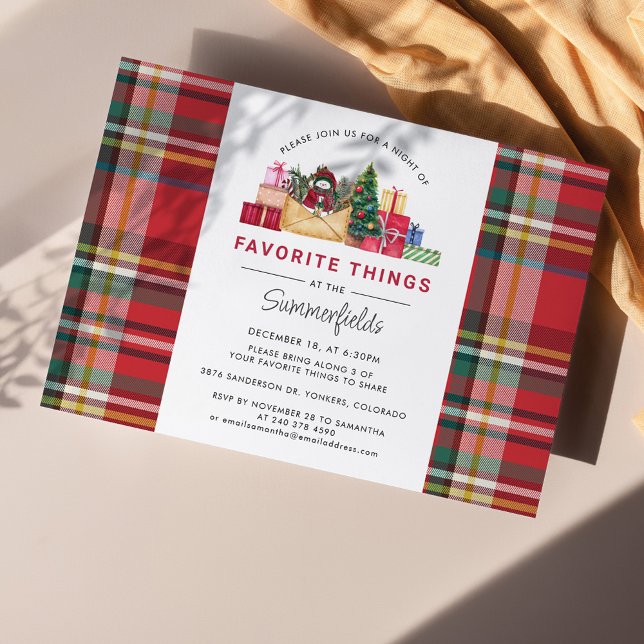 Convite Festa de Coisas Favoritas do Natal (Plaid Rustic Favorite Things Christmas Invitation)