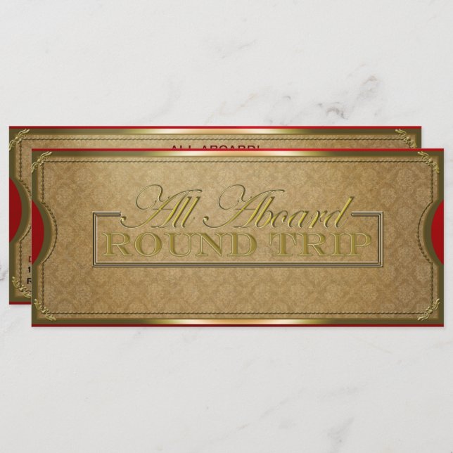 Convite Festa de Comboio de Natal Dourado e Vermelho (Frente/Verso)