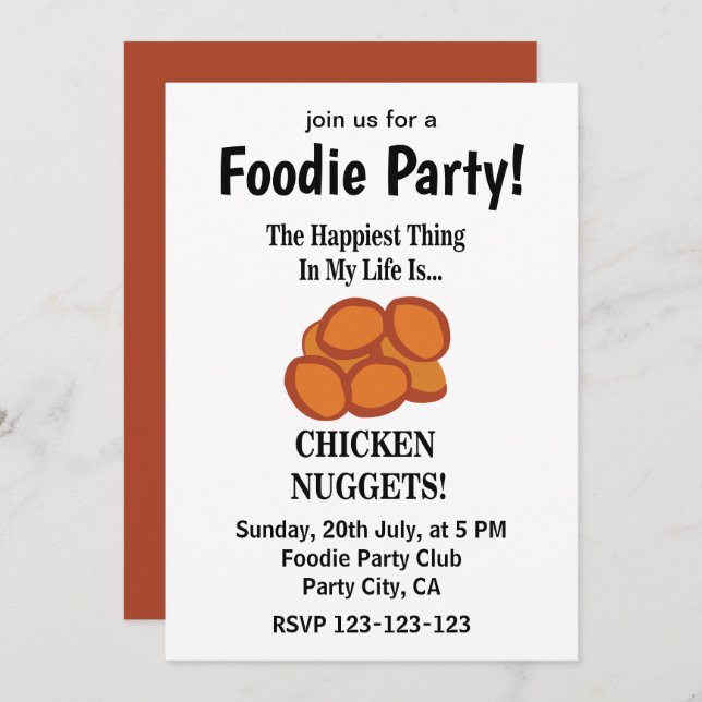 Convite Festa de Comidas Rápida de Galinha Nugget (Frente/Verso)