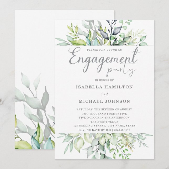 Convite Festa de Compromisso Botânico de Caligrafia (Frente/Verso)