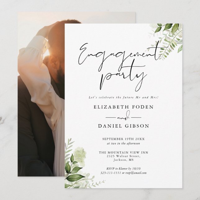 Convite Festa de Compromisso com Fotografia e Caligrafia d (Frente/Verso)