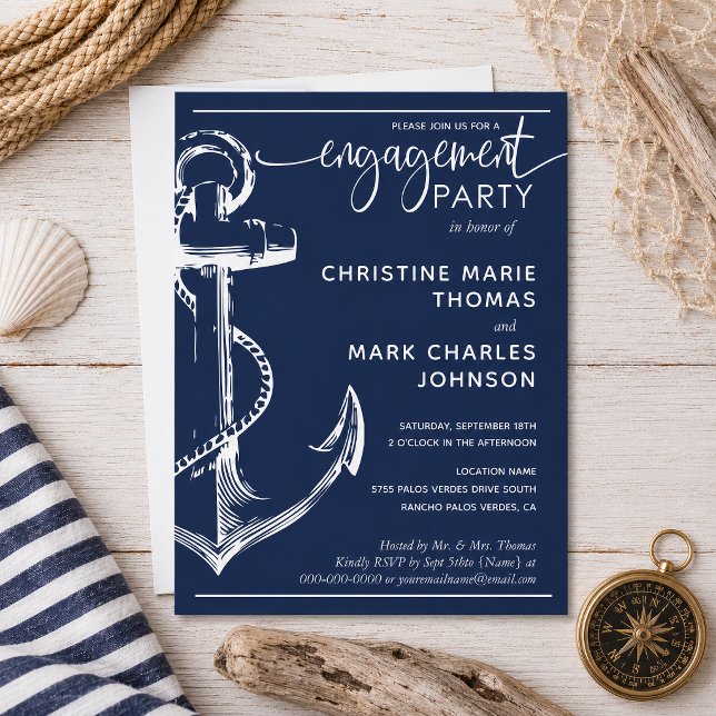 Convite Festa de Compromisso de Âncora Náutica Casamento M (Create your perfect invitation with this pre-designed nautical anchor engagement invitation.)