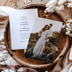 Convite Festa de Compromisso de Foto com Letra de Caligraf