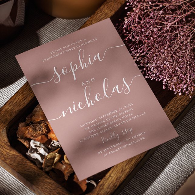 Convite Festa de Compromisso Rosewood Suave | Rosa Românti (Criador carregado)