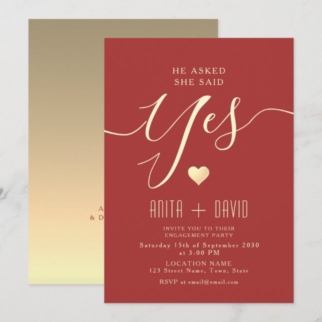 Convite Festa de Compromisso Vermelho Elegante (Frente/Verso)